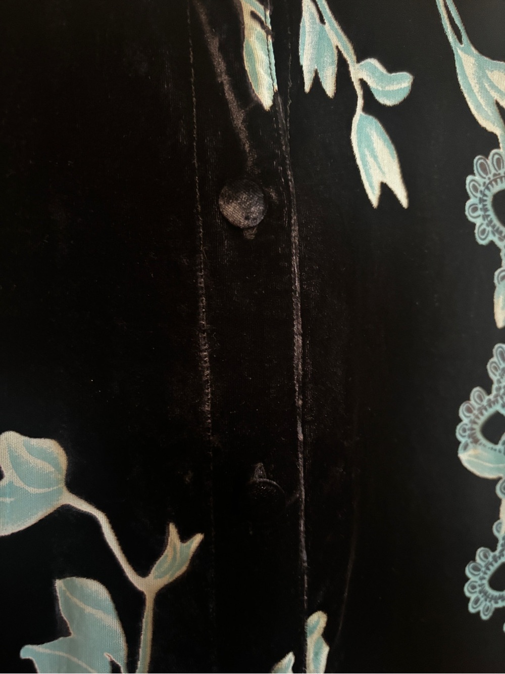 Citron Black Teal Burnout Velvet Silk Button Down Tunic Blouse Artsy Boho Size M - Picture 9 of 14